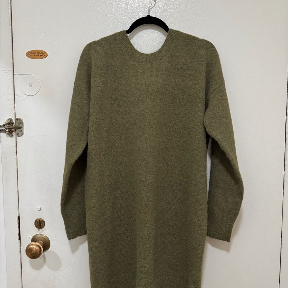 Lands' End Olive Green Bow Sweater Dress